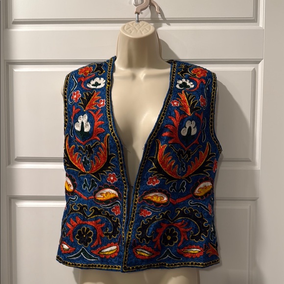 Vintage Jackets & Blazers - Embroidery Armenian Vest with Floral Multicolor Embroidery small